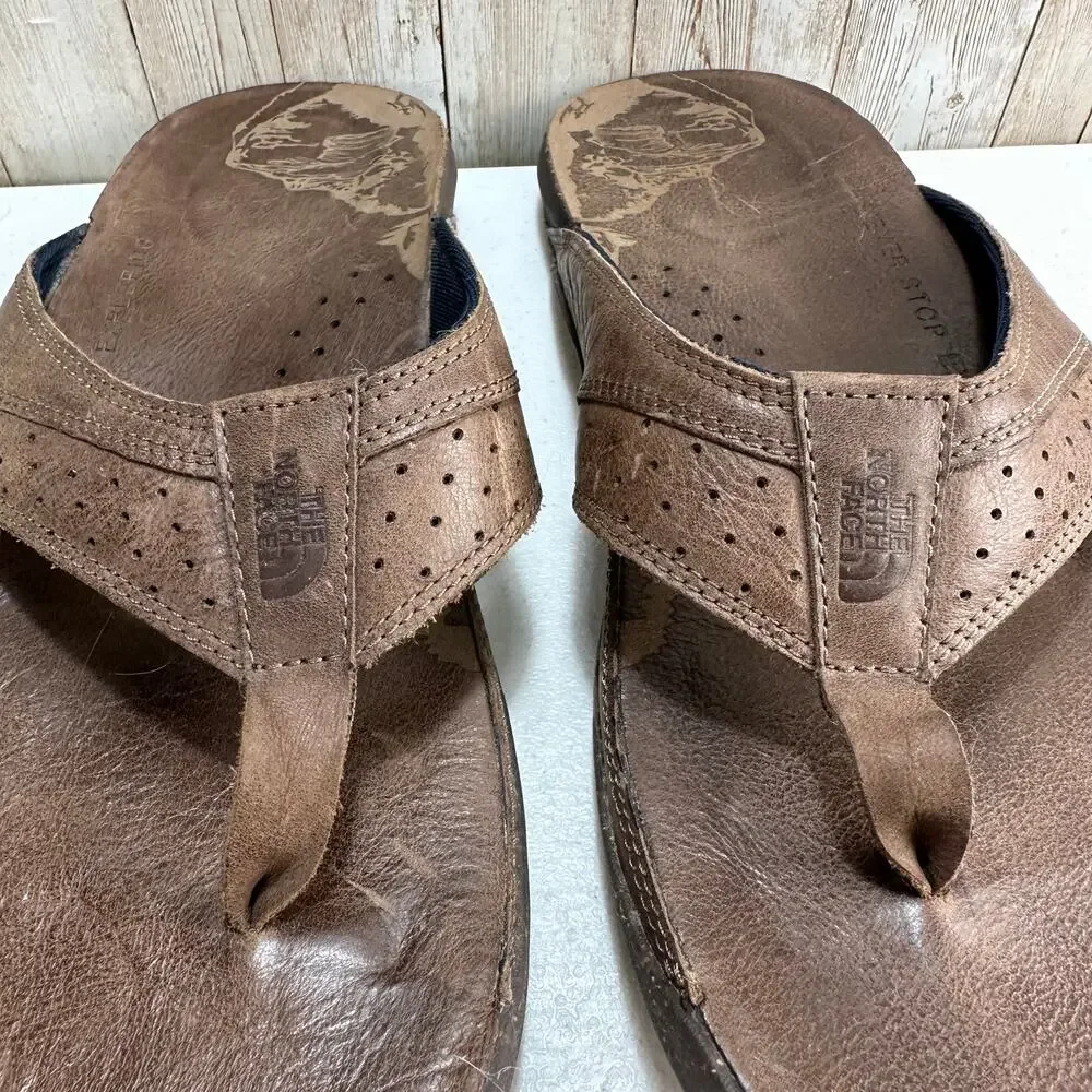 The North Face Bridgeton Flip Flop Mens Size‎ 13 Brown Leather Slip On stamped
